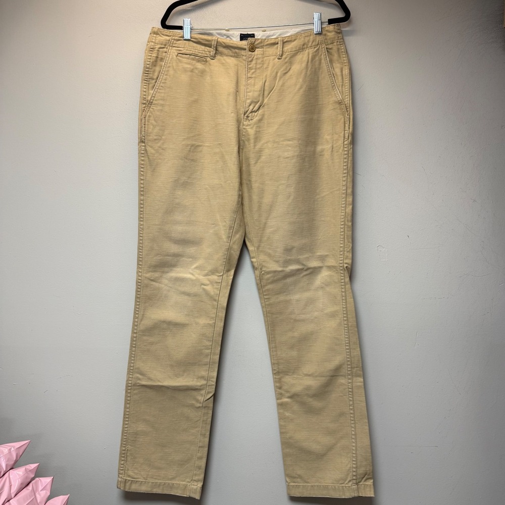 J.Crew Chino Pants Mens 34x34 Tan Excellent Straight Leg Cotton Twill 9332